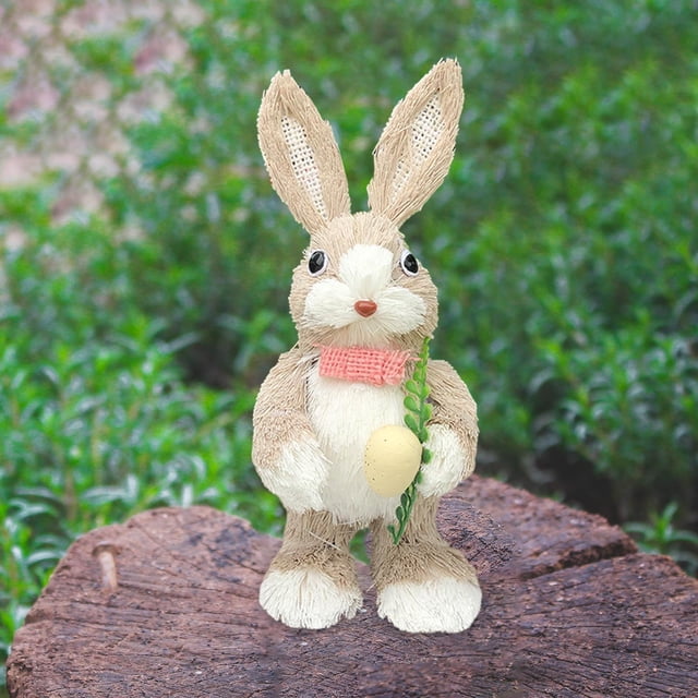 Estatua de conejo de paja, figura de conejo de Pascua/estatua de jardín de dibujos animados, escultura de Animal para granja/dormitorio/estante/regalo , estilo D Macarena Estatua al aire libre