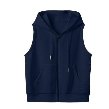 iHPH7 Sleeveless Hoodie Women Sleeveless Jacket Women Fall Clothes Lightweight Jacket Women Sleeveless Vest for Women Fall Fashion Hooded Vest Women Navy XXL