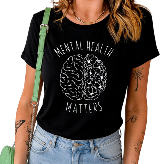 UNISHE Women's Mental Health Matters Floral Brain Casual Crew Neck Short Sleeve T-Shirt Top
