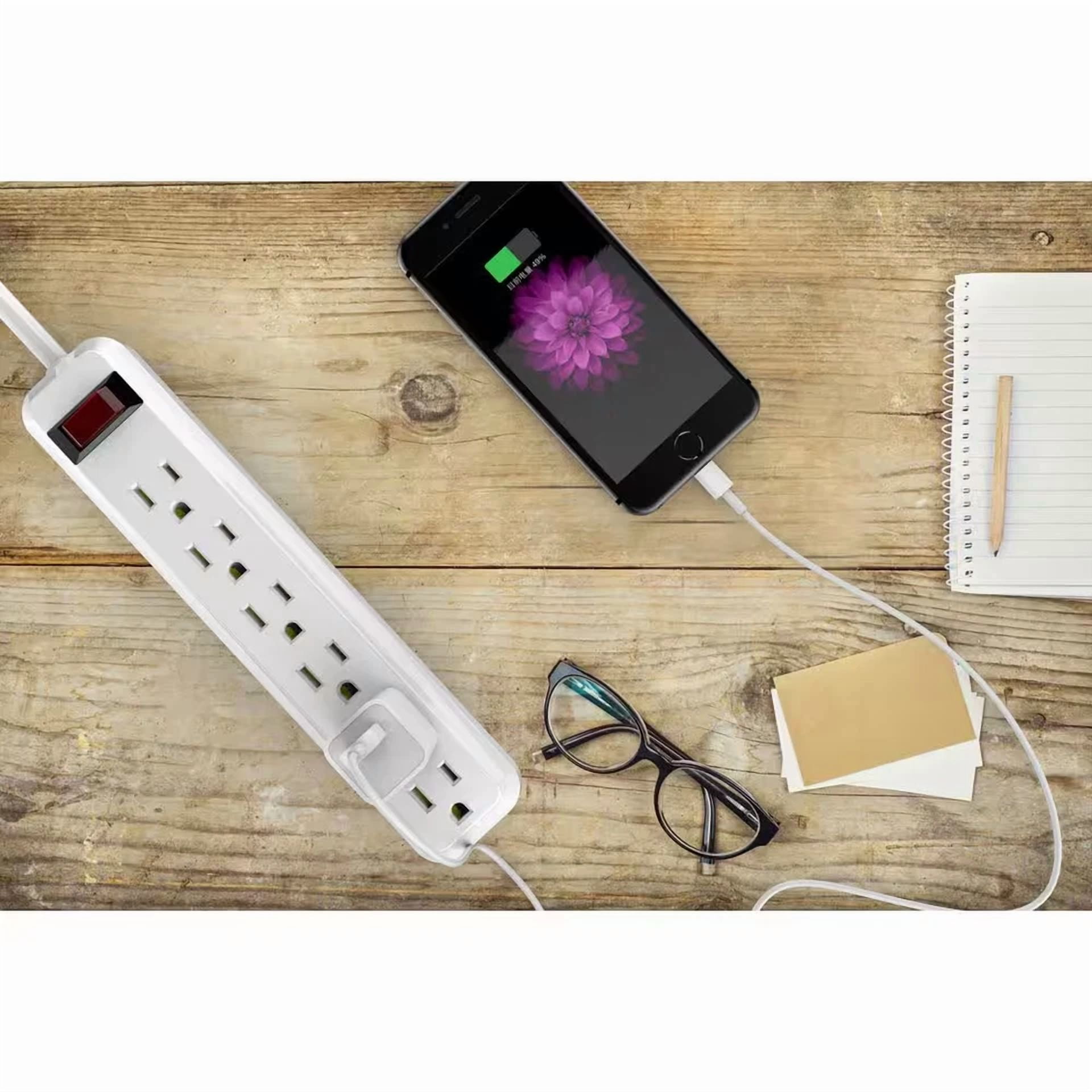 CRESTIN- New 6-Outlet Power Strip 2-Pack With 4Ft Cord, Right Angle Plug Perfect For Home