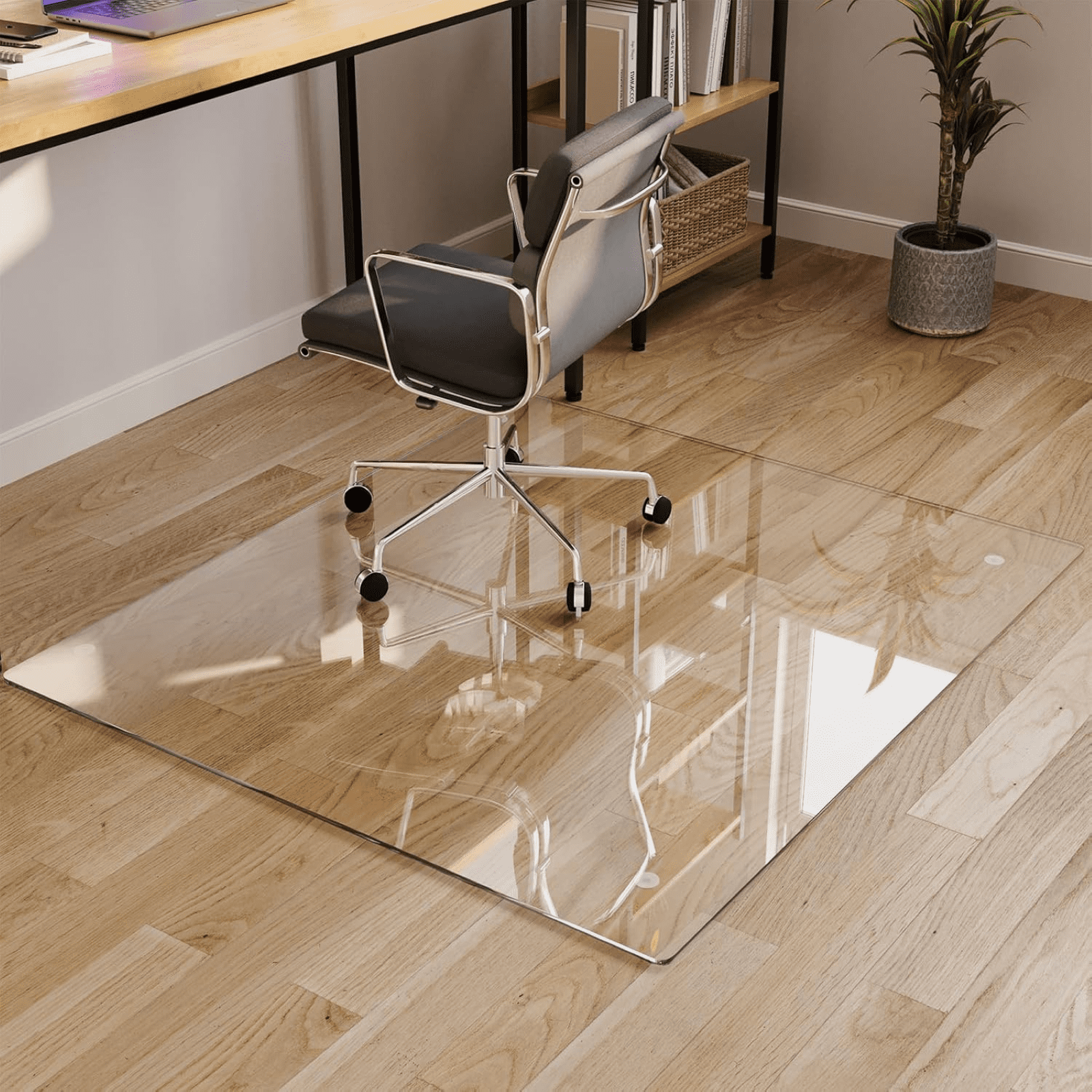 Lumora 46.1" x 55" Heavy Duty Hard Tempered Glass Mat Glass Chair Mat,Clear
