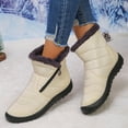 thumbnail image 3 of Rokment Women's Winter Snow Boots Cold Weather Thermal Plush Lined Lightweight Non Slip Zip up Wedge Low Heel Mid Calf Short Booties for Elderly Women Work Walking White Size 7, 3 of 7