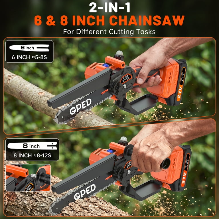 GPED Brushless Mini Chainsaw, 6" & 8" Cordless Kit photo 5