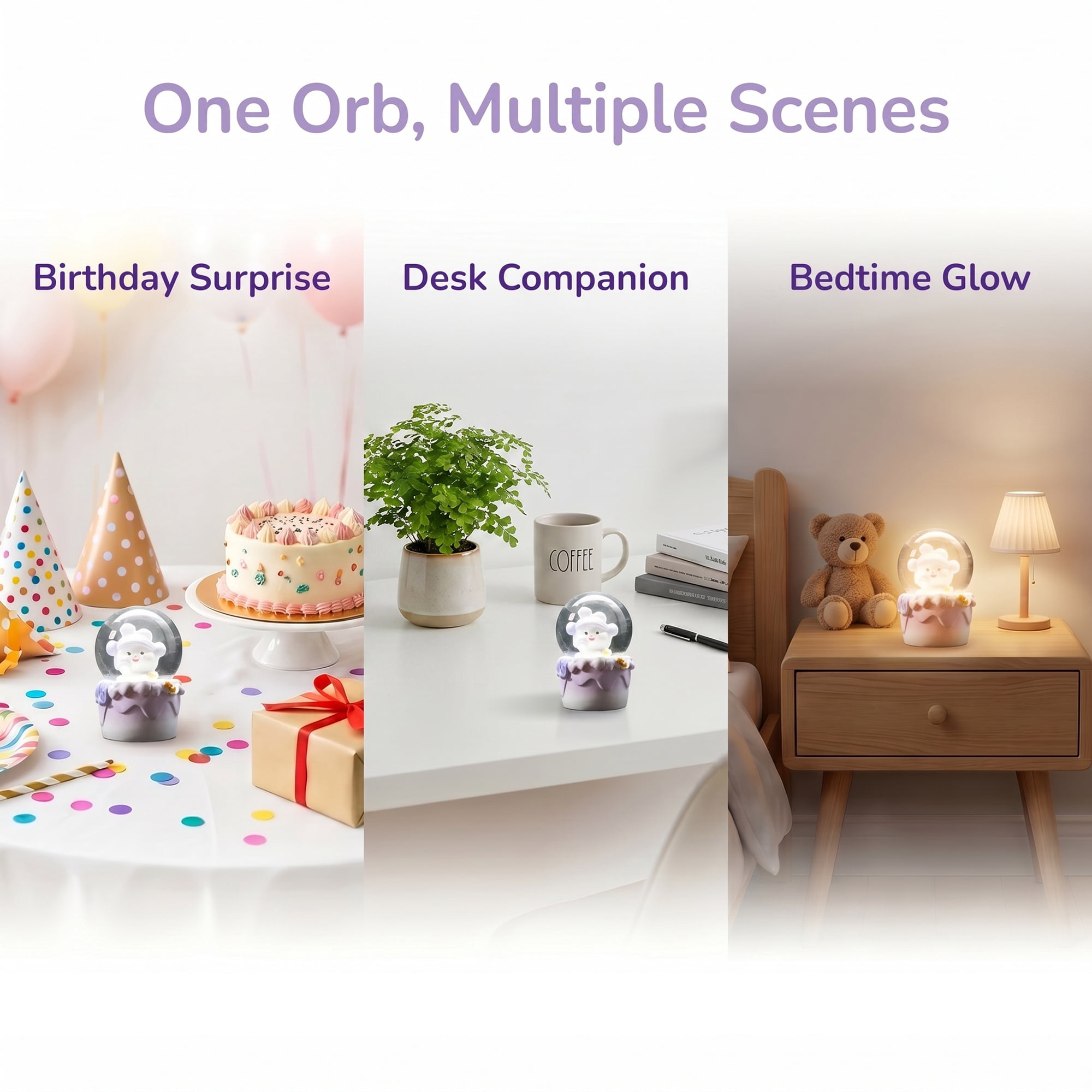 Unique Bargains Cartoon Light Up Crystal Ball Mini Resin Snow Globe LED Sphere Purple