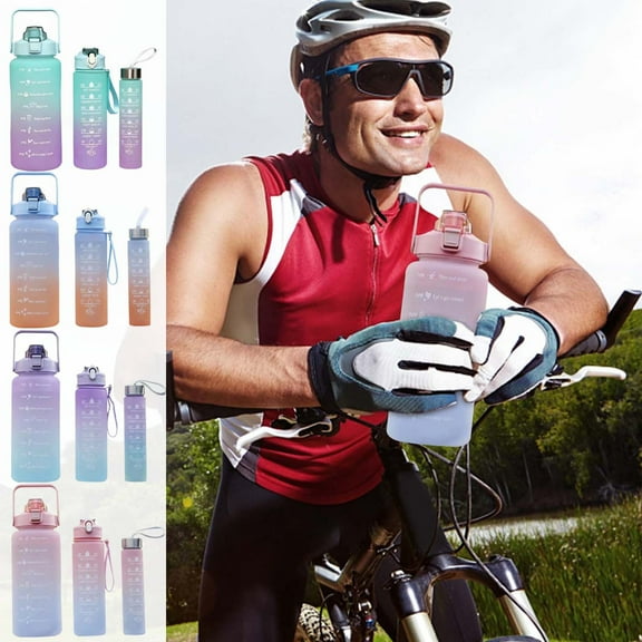 LiUMX Space Cup 3-Piece Plastic Water Bottle Set with Gradient Handle | 3 Sizes for Sports, Fitness & Outdoor Activities | Student Water Bottle with Straw & Leak-Proof Lid