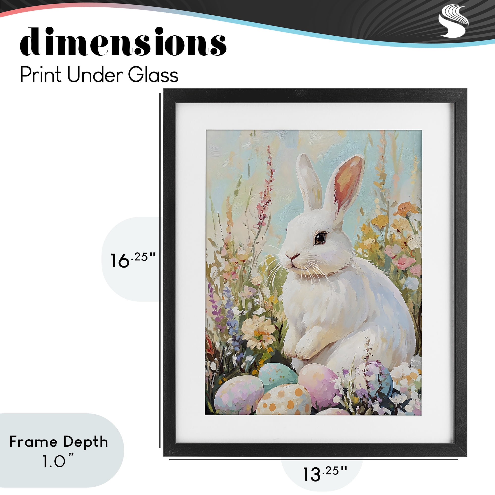 Stupell Industries White Easter Bunny in Wildflowers Black Framed Print Under Glass, design by The Prints Vibe