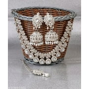 Jewelry Set Kundan Necklace Indian Bollywood Silver Tone Bridal Pearl Choker