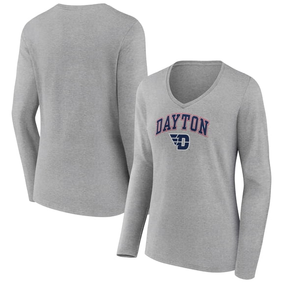 Women's Gray Dayton Flyers Campus Long Sleeve V-Neck T-Shirt