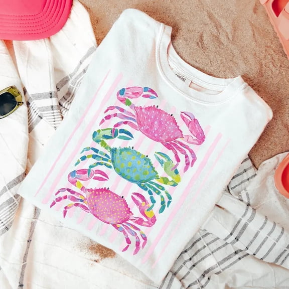 Striped Coastal Crab Ocean Graphic Design Nautical Seafood Beach T-shirt