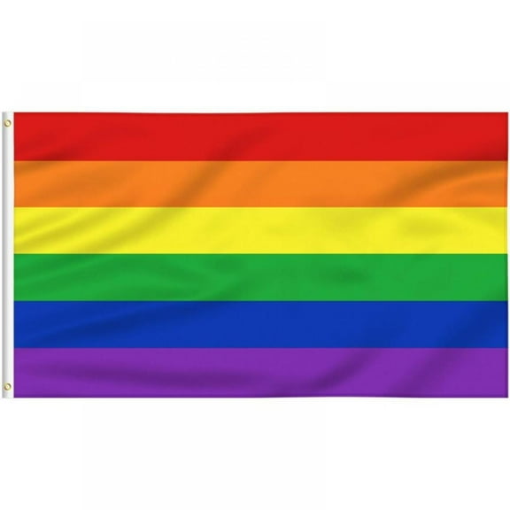 Rainbow Flag 3x5 Ft Heavy Duty Nylon - LGBT Flags with Sewn Stripes and 2 Rows of Lock Stitching and Brass Grommets for LGBTQ Pride Month Parade 3 X 5 Ft