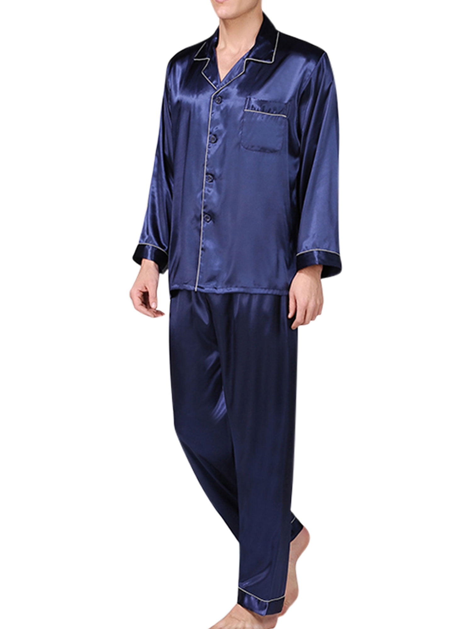 Mens Silk Long Sleeves Satin Pyjamas Cardigans Sleepwear Luxury Men Pajama Sets 3XL