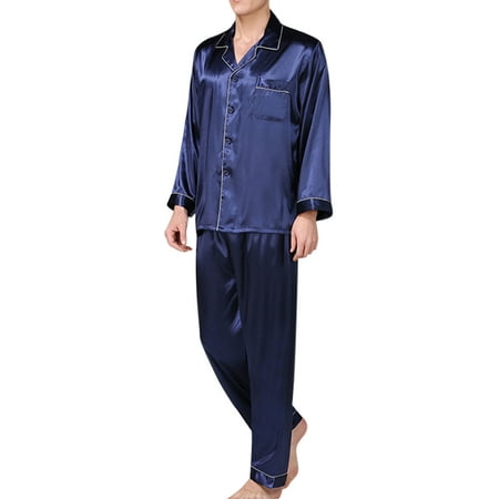 

Cindysus Mens Lounge Set Lapel Neck Sleepwear Solid Color Nightwear Loungewear Leisure Pjs Blue L