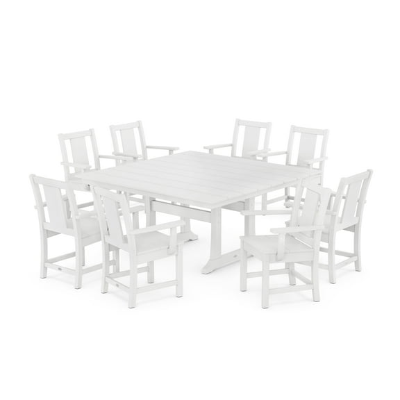 POLYWOOD® Prairie 9-Piece Square Farmhouse Dining Set with Trestle Legs in White