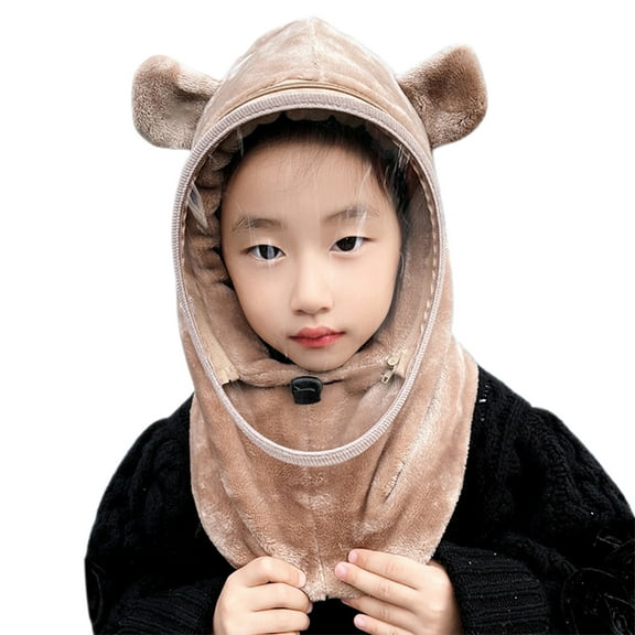 harmtty Baby Hat Detachable Face Cover Soft Warm Ear Protection Child Headwear for Outdoor,Khaki