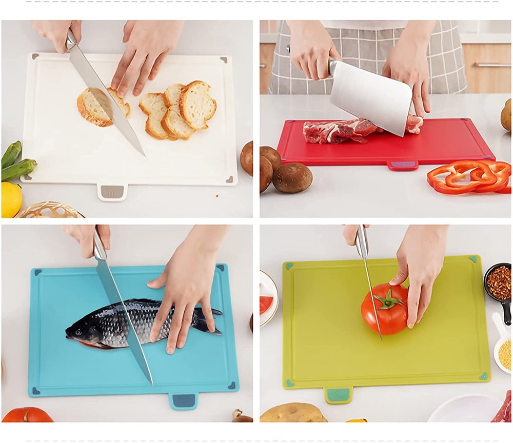 NOGIS Kitchen Artist | 4 pieces Color-Coded Plastic Cutting Board Set with stand | Keep Kitchen Organized | Separate Cooked and Food | Compact & Save Space