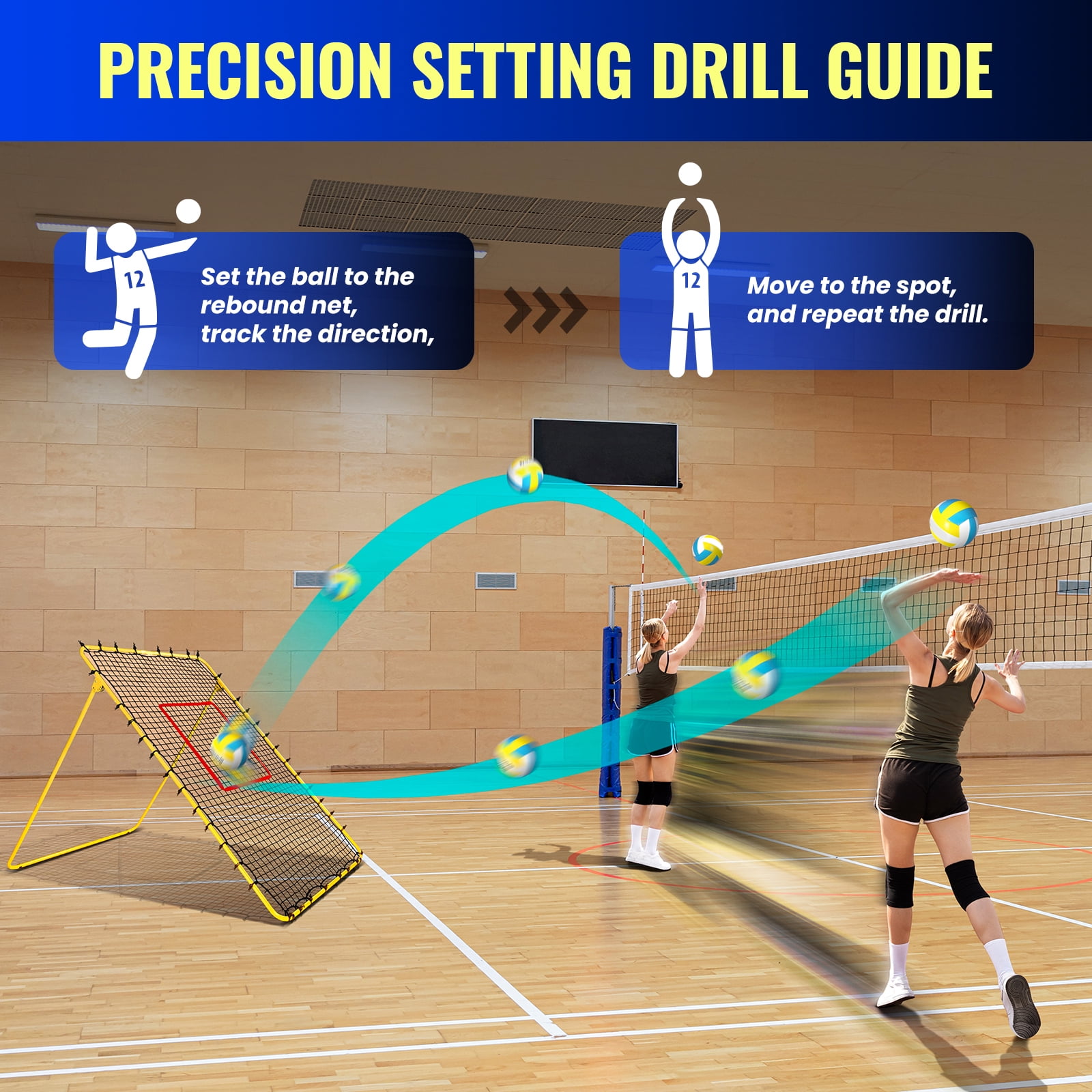 ‌FITPLAY 7x4 FT Volleyball Rebounder Net, 5 Adjustable Rebound Angles Volleyball Training Equipment
