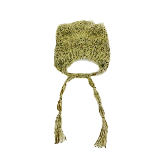 ZQUUVOU Women's Winter Beanie Colorful Dot Tassel Straps Fluffy Knitted Ear Beanie Thermal Pullover Hat Olive Green