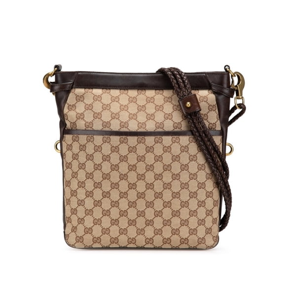 Pre-Owned Gucci GG Canvas Crossbody Shoulder Bag 109097 Beige Brown Leather Women's... (Fair)