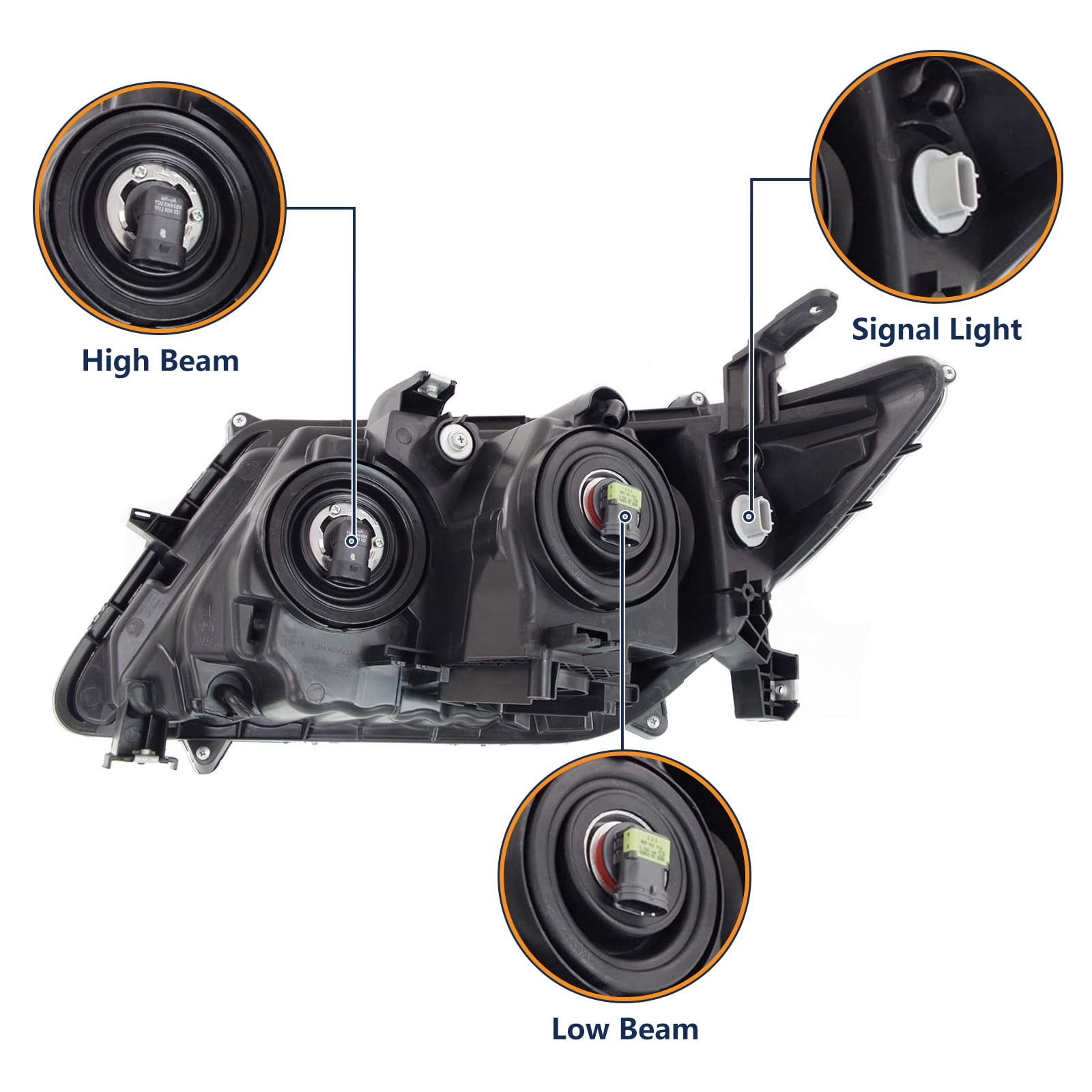 HOUGEET Headlight Assembly Fit for 2011-2017 Honda Odyssey, Headlamp Replacement Accessories Fit for 11-17 Honda Odyssey EX/EX-L/LX,Only For Halogen Model,W/bulbs (Chrome, Right Passenger Side)
