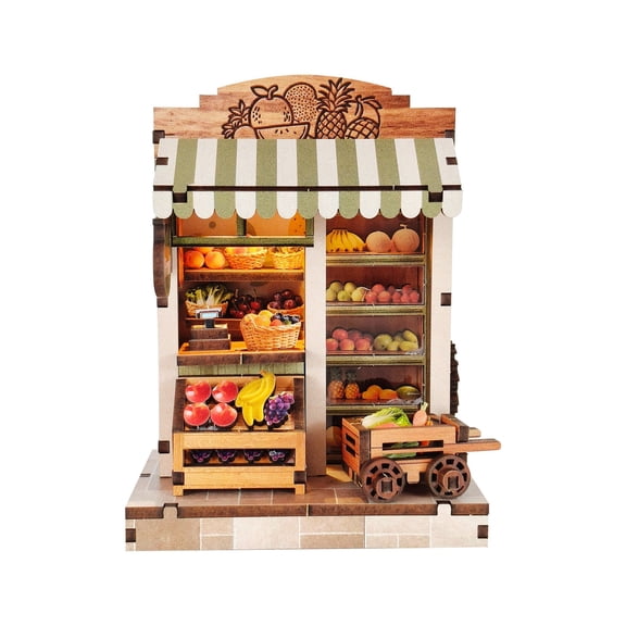 3d wooden puzzle for adults Seasonal Fresh Depot book nook with lights model kit dollhouse DIY miniature house Birthday and Christmas gifts