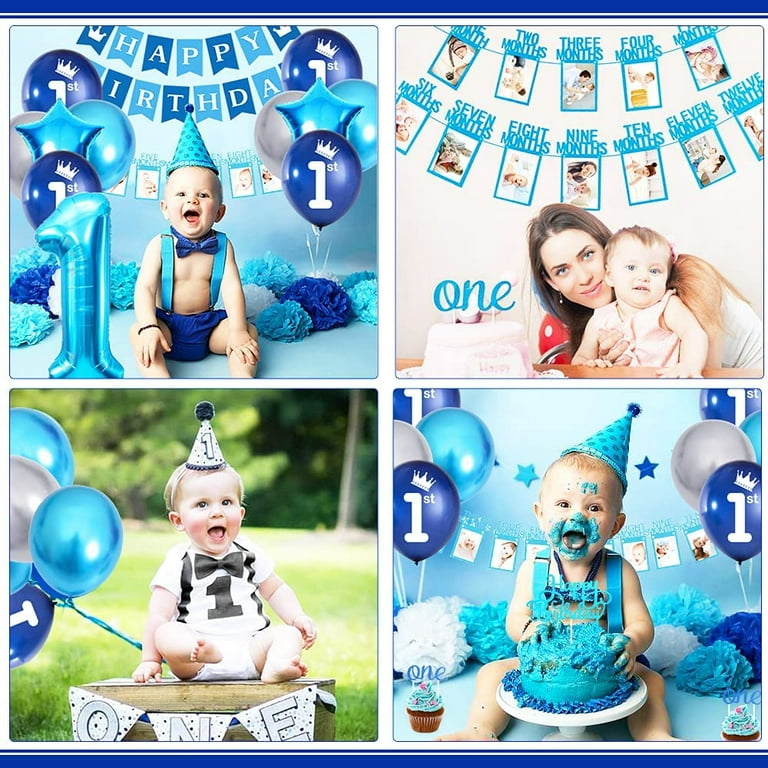 Cheap 1st 1 Year Baby Boy Blue Decor Party Metallic Latex Ballons
