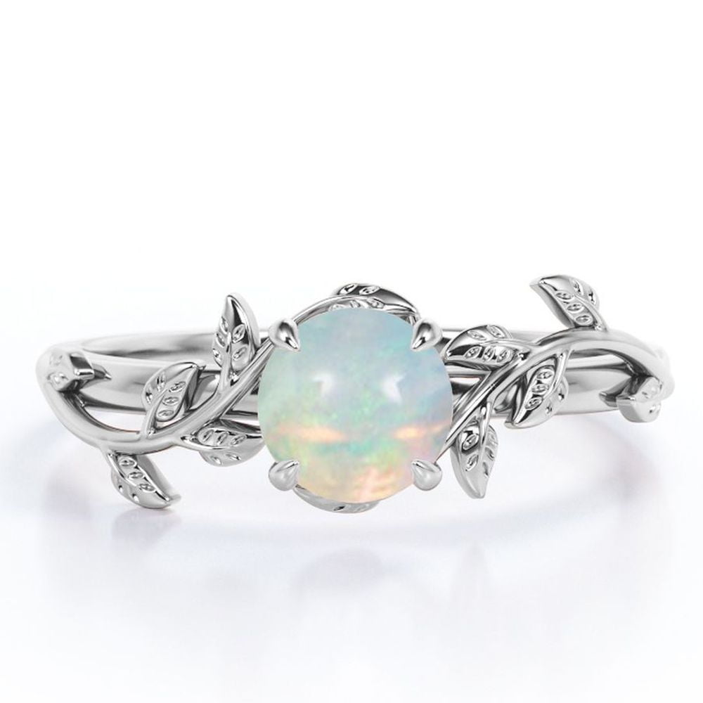 Nature Inspired Design - 0.50 Carat Round Shape Fire Opal - Prong ...