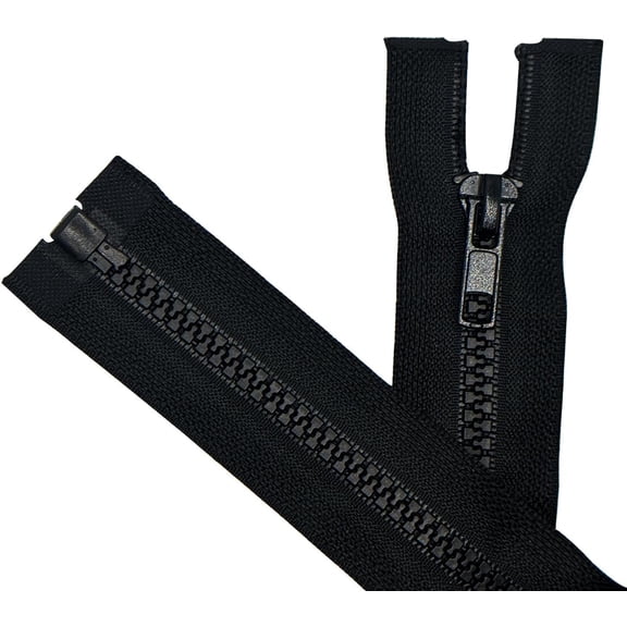 2-Pack 28 Inch Black Separating Jacket Zippers for Sewing Coats, Molded Plastic Bulk Zippers #5