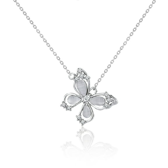 JeenMata Cat's Eye Stone Floating Butterfly Pendant Necklace - Dainty Jewelry Collection
