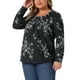 thumbnail image 4 of Blusas de mujer de talla grande con estampado floral, cuello cuadrado, de manga larga, túnica plisada, elegantes y casuales, 4X, negras, 4 of 6