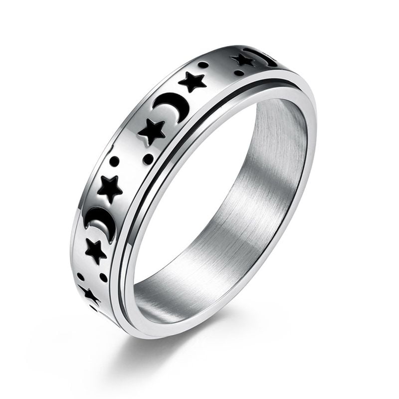 Smooth Ring Retro Wide Rotatable Number Metal Steel Wedding Band Engagement Round Ring for Men Women 