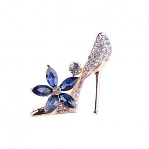 Fancyleo Red/Blue Flower High Heel Crystal Rhinestones Brooch Pin Fashion Girl Jewelry Brooches Pins