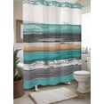 thumbnail image 3 of Coastal Style No Hook Shower Curtain and Liner Set Vintage Green Brown Stripes Wood Grain Shower Curtains with Snap-in Liner & See Through Top Window Hotel Style for Bathroom Decor 72x78 Inch, 3 of 8