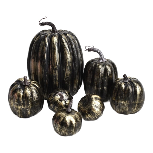 Lipstore 7 Pieces Fake Pumpkins Model Cute Harvest Decorative DIY Small Rustic Artificial Black Gold