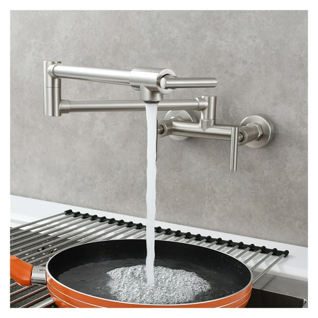 Brass Pot Filler Faucet With Double Joints Hot And Cold Water Kitchen Folding Faucet With 3 Handles Wall Mounted Tap Rotatable ,bar Laundry RV Farmhouse