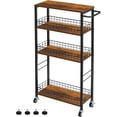 thumbnail image 1 of 4 Tier Slim Kitchen Storage Cart with Wheels, Rustic Brown, 31D x 46W x 60H cm, 1 of 9