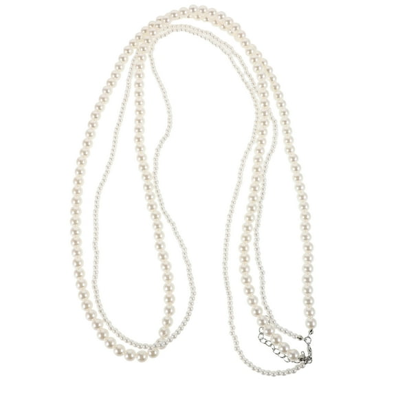 Elegant Double Layered White Artificial Pearl Necklace for Women Decorative Long Chain Accessories