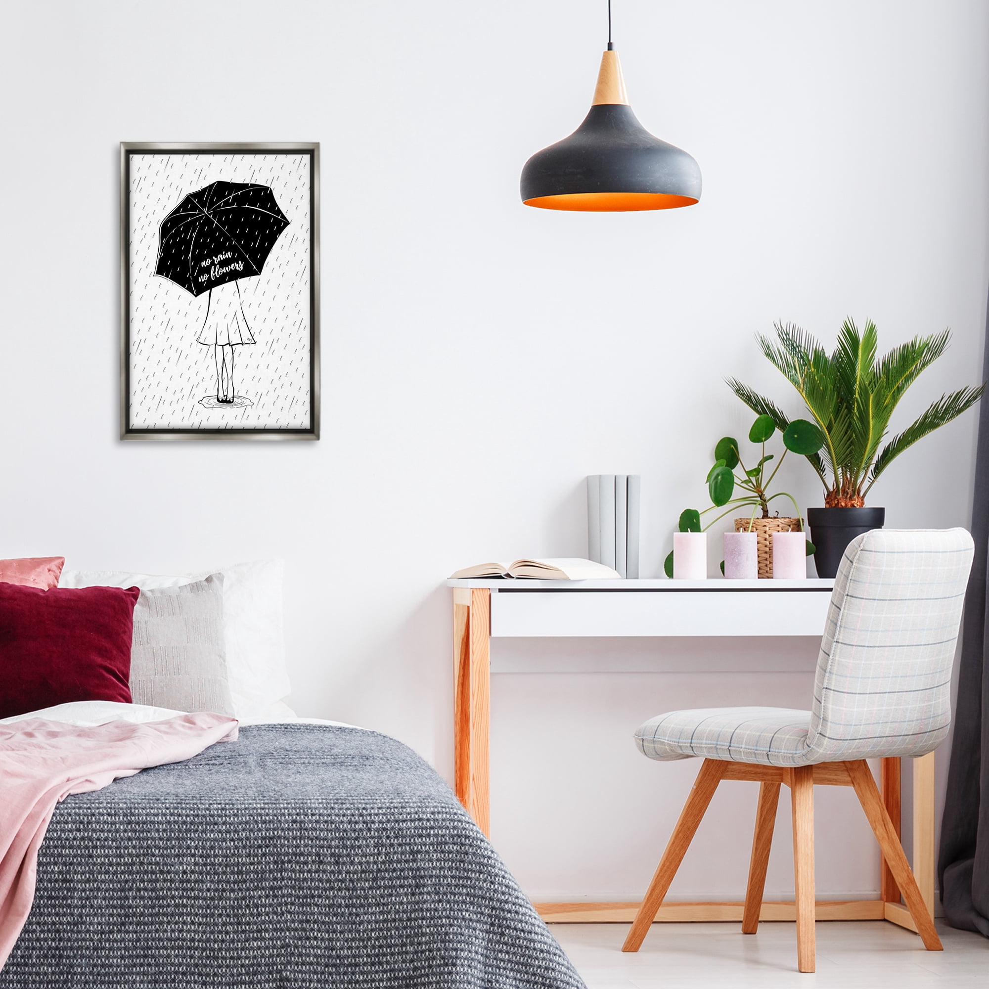 Stupell Industries No Rain No Flowers Novelty Painting Gray Floater Framed Art Print Wall Art, 17 x 25