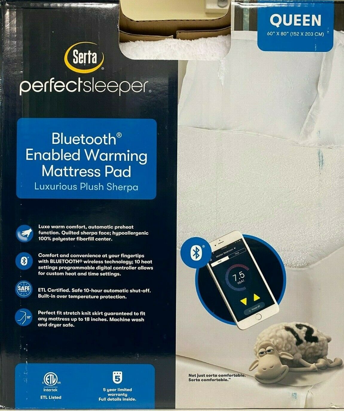 Serta Bluetooth Microplush Electric Heated Warming Mattress Pad Twin White