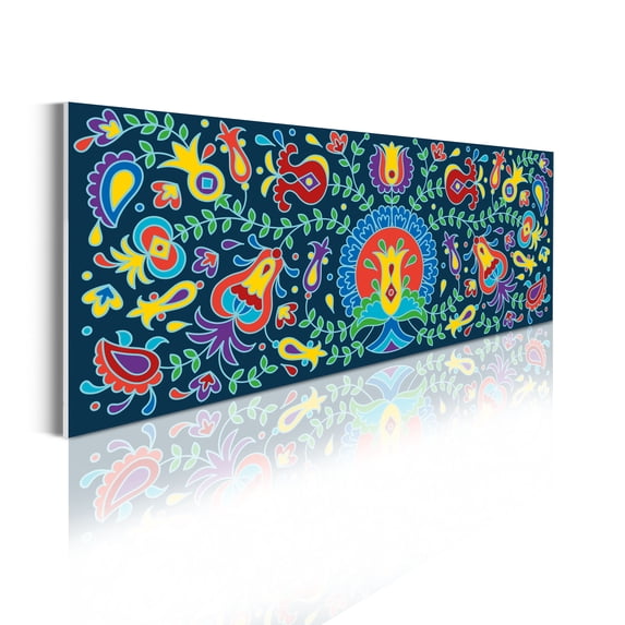 Ethnic Acrylic Glass Wall Art, Colorful Folk Art Pattern of Branches Flowers Polish European Culture, Panoramic Decor Living Room Bedroom & Dorms, 47" x 16", Night Blue and Multicolor, by Ambesonne