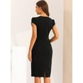 thumbnail image 3 of DARING DIVA V Neck Sheath Cap Sleeves Split Pencil Blouse M Black, 3 of 6