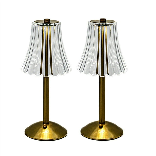 2X LáMpara de Mesa Decorativa de Cristal LED 800MAh AtmóSfera Recargable Luz Brillo de 3 Niveles para Restaurante Café