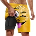 thumbnail image 4 of Telankuip Men's Swim Trunks with Compression Liner Funny Face Printing Elastic Drawstring Waist Beach Shorts for Swim Pool Surfing Wear Convenient Lined Pocket Casual Board Shorts 5-Yellow XL, 4 of 4