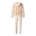 thumbnail image 3 of Women 2 Pieces Suit Set, Women? s Solid Color Long Sleeve Hooded Pullover+ Long Pants for Spring Fall, Red/Camel, 3 of 9