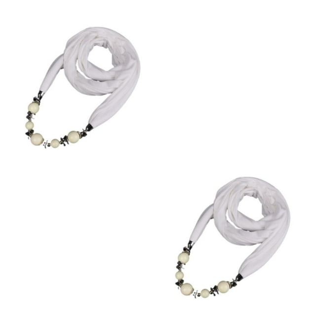 Transemion Polyester Beautiful And Elegant Scarf Necklace For Classy Look Made With Polyester Scarf Necklaces white 2Set