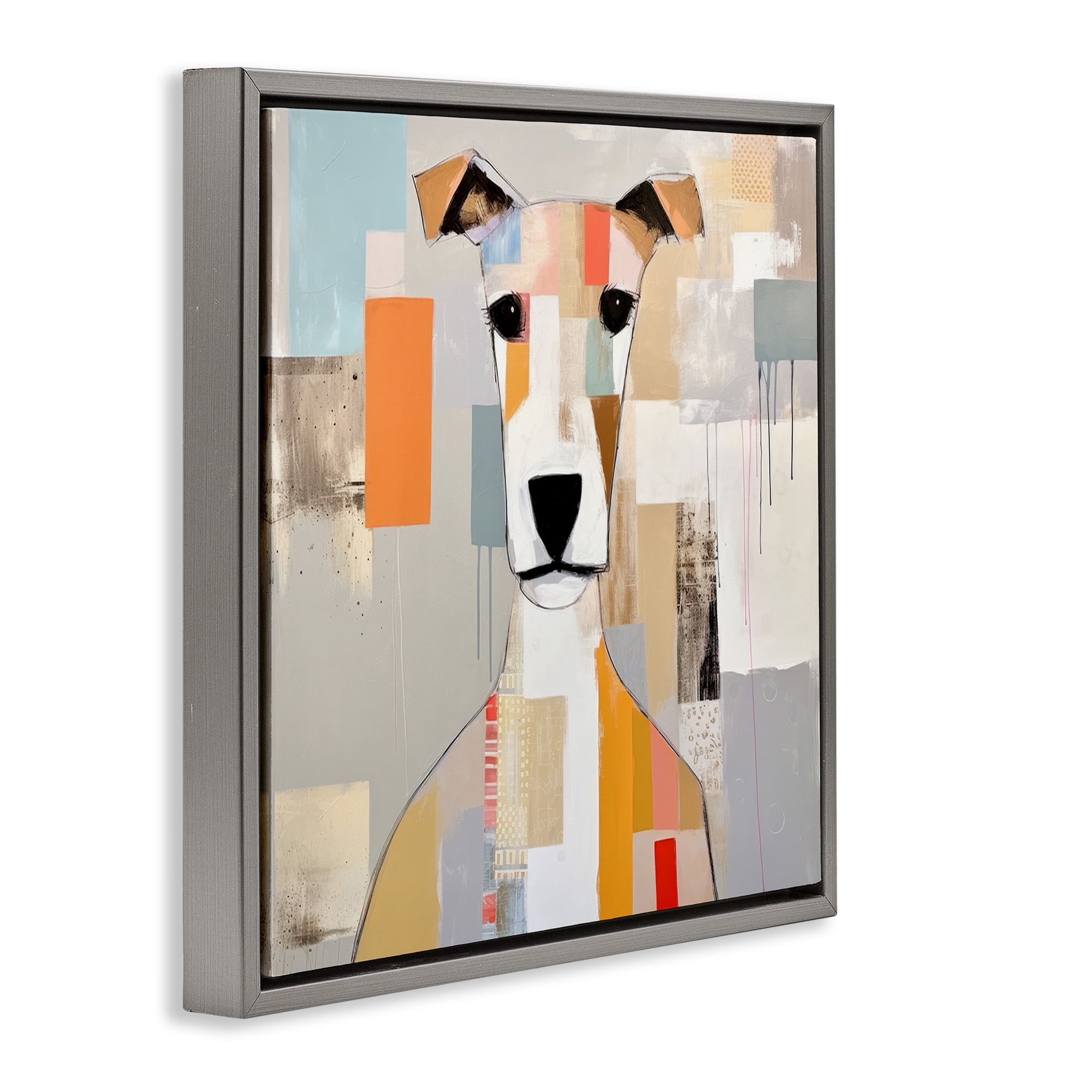 Stupell Industries Dog Face Abstract Collage Animals & Insects Painting Gray Floater Framed Canvas Art Print Wall Art, 25 x 25