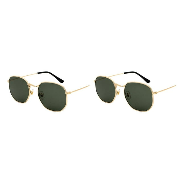 Thinsony Hexagonal Polarized Lightweight Frame Unisex Protection PC Hexagon Men Women Comfortable gold blackish green 2Set