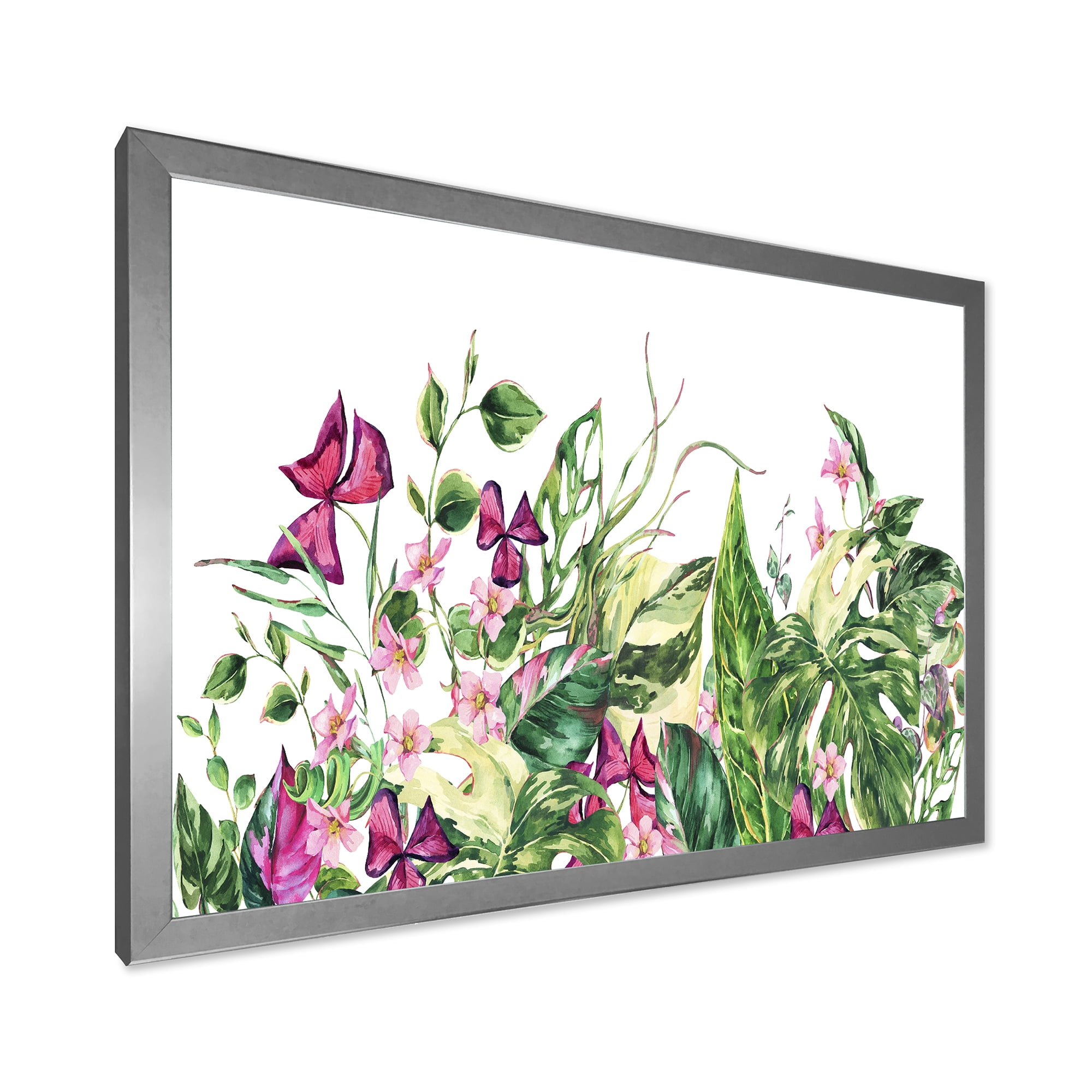 Designart 'Ancient Floral Tropical Leaves I' Tropical Framed Art Print