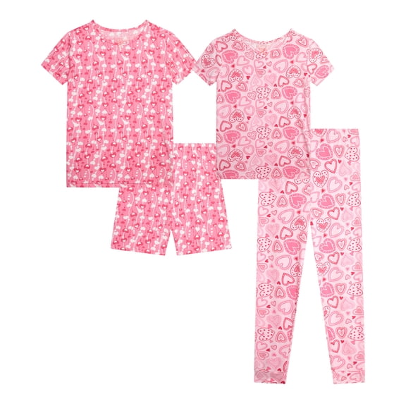 Sweet & Sassy Girls Pajama Set Super Soft Sleep Shirt and Pajama Pants Scrunchie 4 Piece