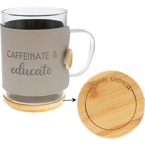Pavilion Gift Company - Educate - 16 oz Wrapped Glass Mug with Coaster Lid