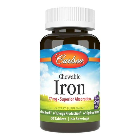 Carlson - Chewable Iron, 27 mg, Superior Absorption, Blood Health, Natural Grape Flavor, 60 Tablets
